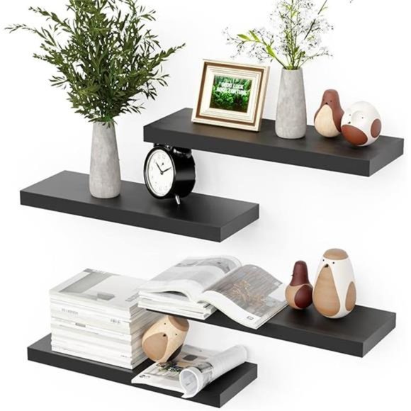 4 Sets Black Floating Shelves with Invisible Brackets,Modern Shelf for Bedroom - Picture 7 of 16